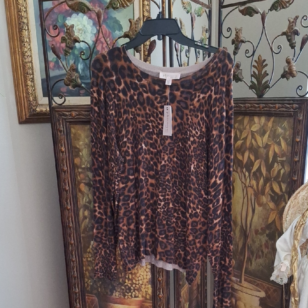 Philosophy Leopard Print Long Sleeve Top - Brown and Black